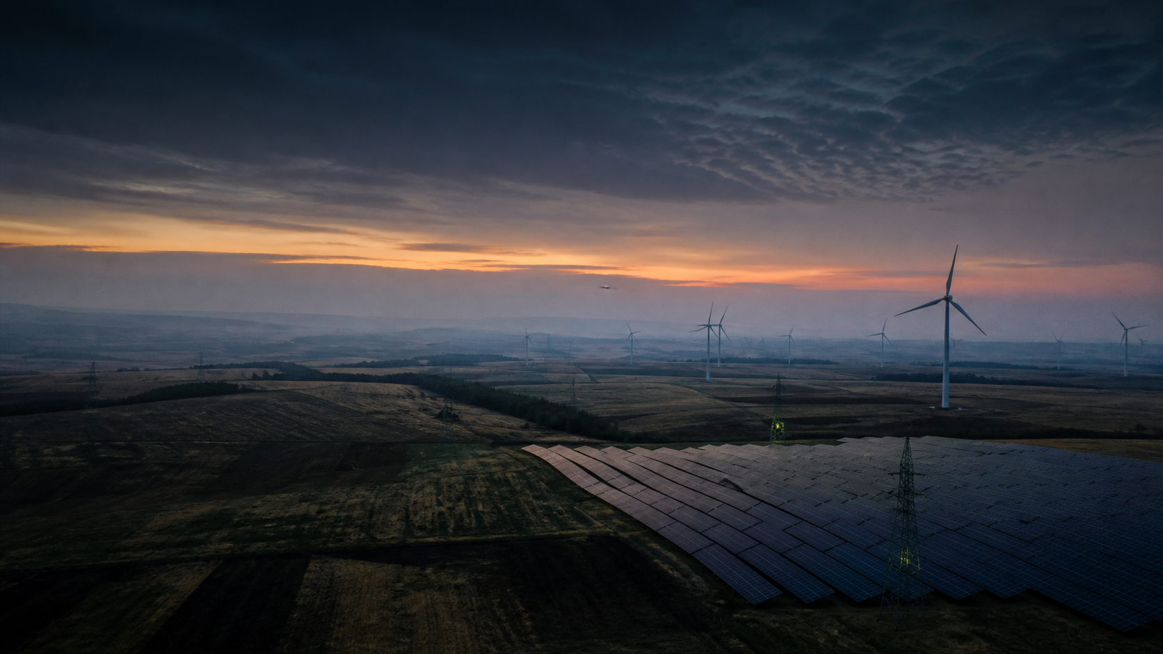 Broad anonymous renewable energy region at first light